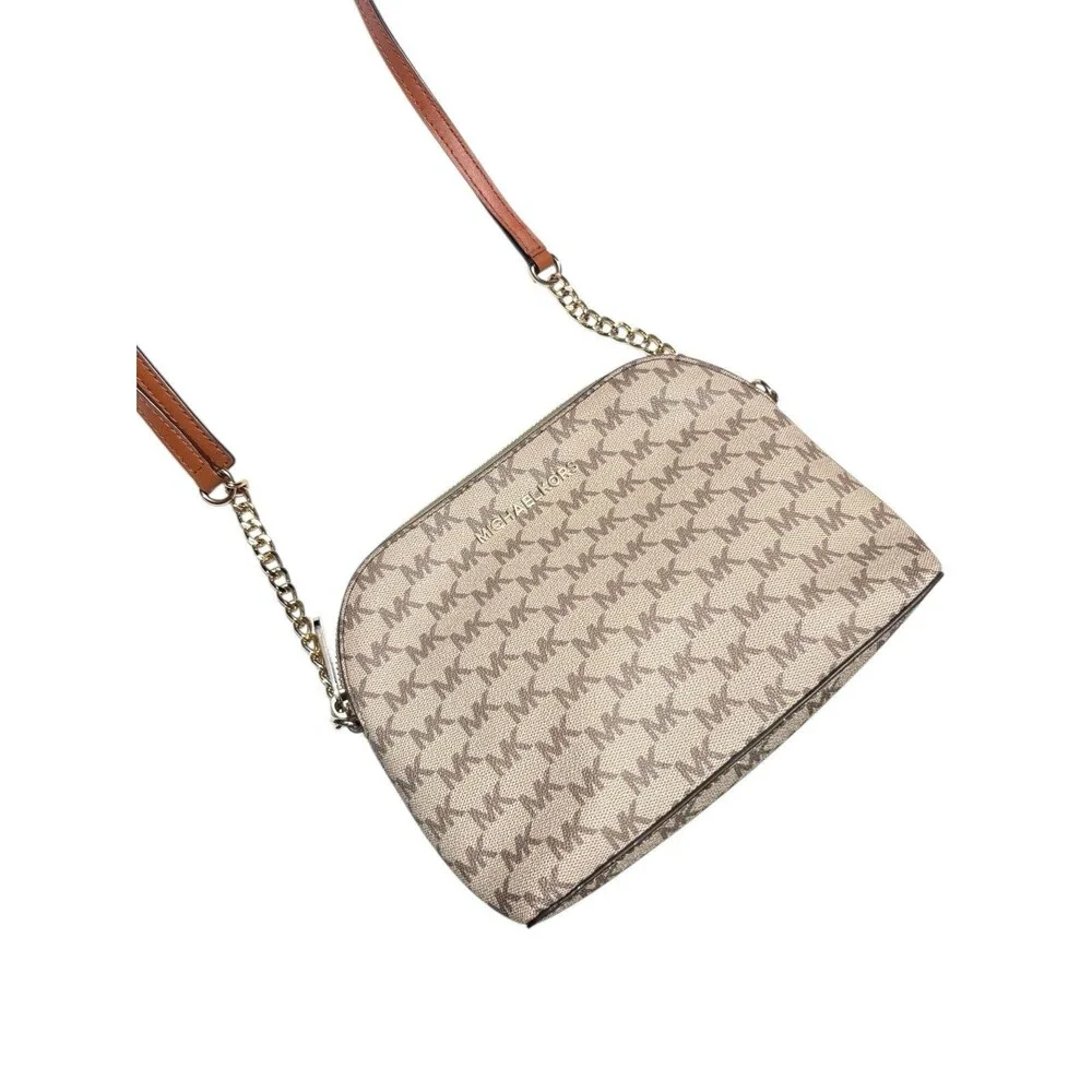 Michael Kors Cindy Dome Crossbody Bag MK Signature Natural Acorn Gold Large